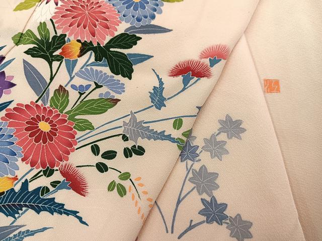 平和屋着物●訪問着　友禅　作家物　草花文　正絹　逸品　AABH3038ph