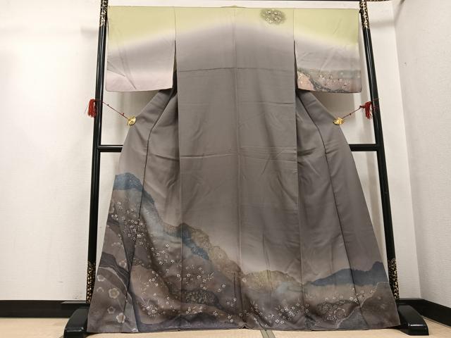 平和屋着物●訪問着　手描き　草花文　暈し染め　金彩　正絹　逸品　AABH3039ph
