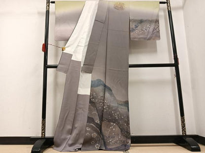 平和屋着物●訪問着　手描き　草花文　暈し染め　金彩　正絹　逸品　AABH3039ph