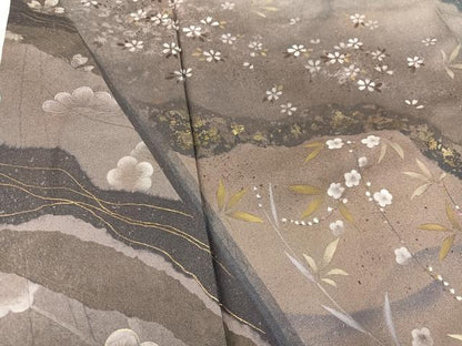平和屋着物●訪問着　手描き　草花文　暈し染め　金彩　正絹　逸品　AABH3039ph