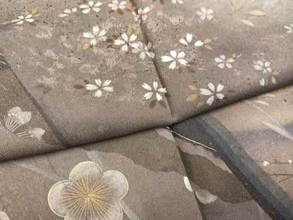 平和屋着物●訪問着　手描き　草花文　暈し染め　金彩　正絹　逸品　AABH3039ph