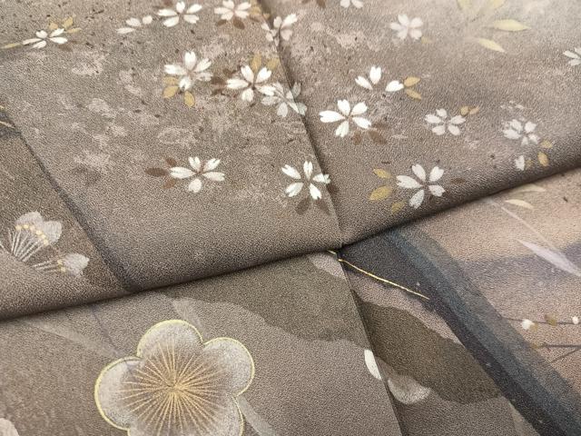 平和屋着物●訪問着　手描き　草花文　暈し染め　金彩　正絹　逸品　AABH3039ph