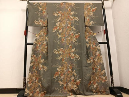 平和屋着物●訪問着　草花文　金彩　正絹　逸品　AABH3042ph