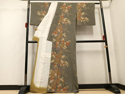 平和屋着物●訪問着　草花文　金彩　正絹　逸品　AABH3042ph