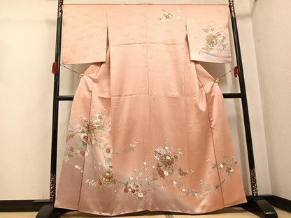 平和屋着物●訪問着　友禅　雪輪草花文　暈し染め　金彩　正絹　逸品　AABH3043ph