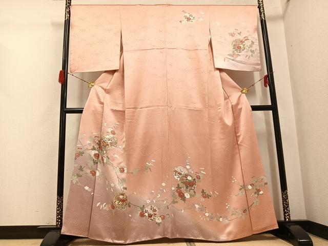 平和屋着物●訪問着　友禅　雪輪草花文　暈し染め　金彩　正絹　逸品　AABH3043ph