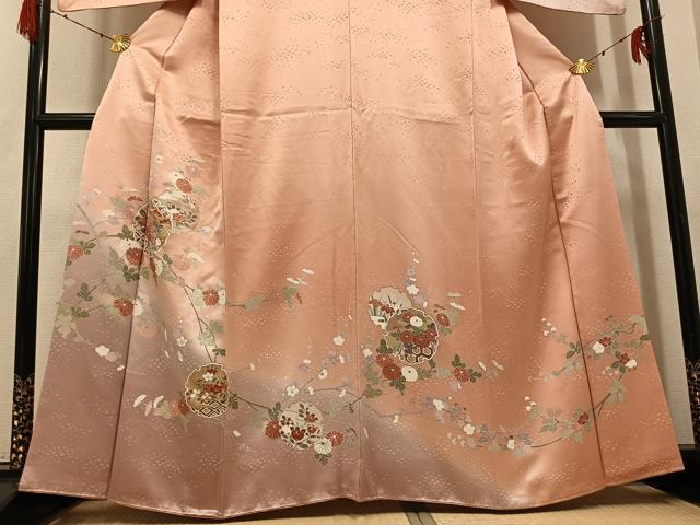 平和屋着物●訪問着　友禅　雪輪草花文　暈し染め　金彩　正絹　逸品　AABH3043ph