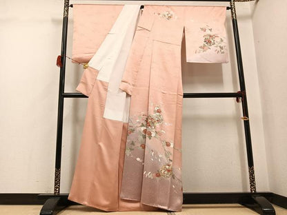 平和屋着物●訪問着　友禅　雪輪草花文　暈し染め　金彩　正絹　逸品　AABH3043ph