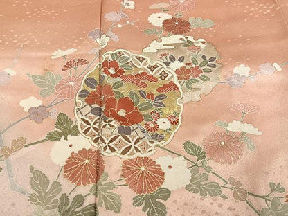 平和屋着物●訪問着　友禅　雪輪草花文　暈し染め　金彩　正絹　逸品　AABH3043ph