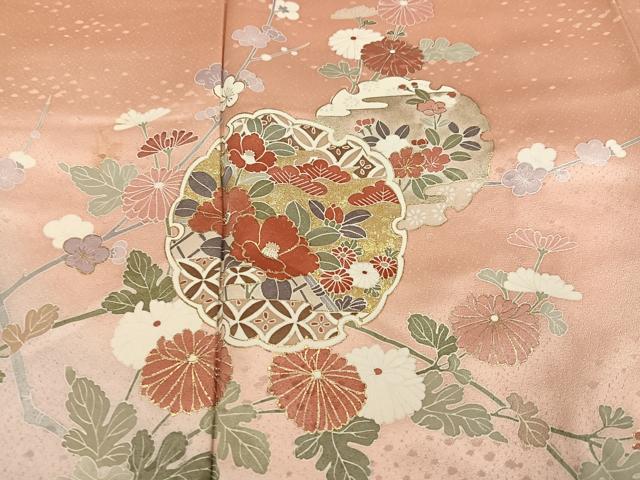 平和屋着物●訪問着　友禅　雪輪草花文　暈し染め　金彩　正絹　逸品　AABH3043ph