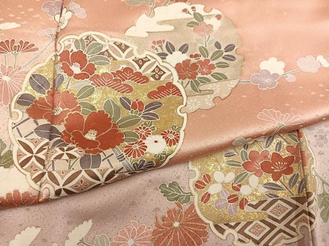平和屋着物●訪問着　友禅　雪輪草花文　暈し染め　金彩　正絹　逸品　AABH3043ph