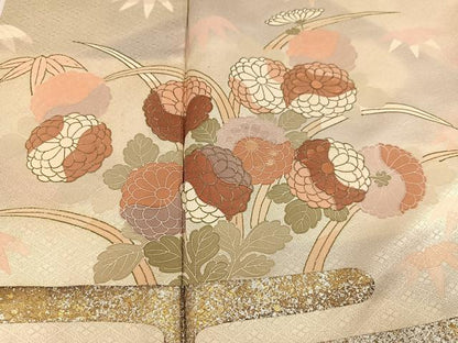 平和屋着物●訪問着　友禅　刺繍　草花文　暈し染め　金銀彩　正絹　逸品　AABH3044ph