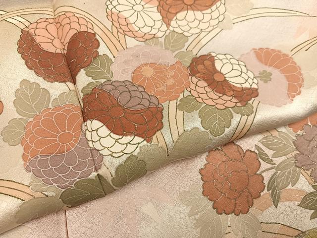 平和屋着物●訪問着　友禅　刺繍　草花文　暈し染め　金銀彩　正絹　逸品　AABH3044ph