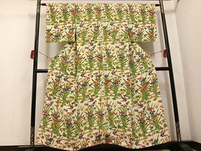 平和屋着物●訪問着　紅型　花鳥文　鬼しぼ縮緬　正絹　逸品　AABH3046ph
