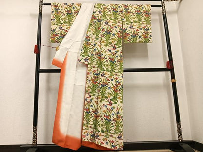 平和屋着物●訪問着　紅型　花鳥文　鬼しぼ縮緬　正絹　逸品　AABH3046ph
