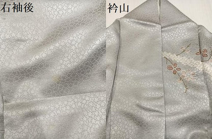 平和屋着物●訪問着　手描き　絞り　刺繍　草花文　金彩　正絹　逸品　AABH3050ph