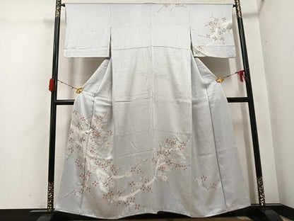 平和屋着物●訪問着　手描き　絞り　刺繍　草花文　金彩　正絹　逸品　AABH3050ph