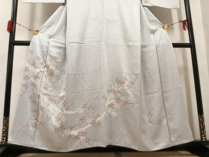 平和屋着物●訪問着　手描き　絞り　刺繍　草花文　金彩　正絹　逸品　AABH3050ph