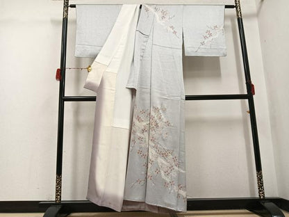 平和屋着物●訪問着　手描き　絞り　刺繍　草花文　金彩　正絹　逸品　AABH3050ph