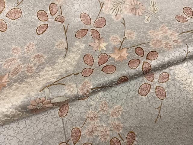 平和屋着物●訪問着　手描き　絞り　刺繍　草花文　金彩　正絹　逸品　AABH3050ph