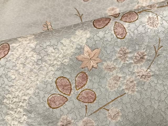 平和屋着物●訪問着　手描き　絞り　刺繍　草花文　金彩　正絹　逸品　AABH3050ph