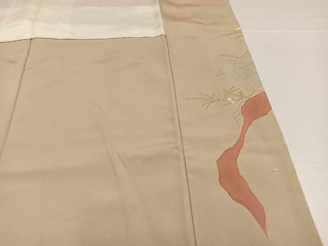 平和屋着物●訪問着　駒刺繍　舞扇花文　金彩　正絹　逸品　AABH3051ph