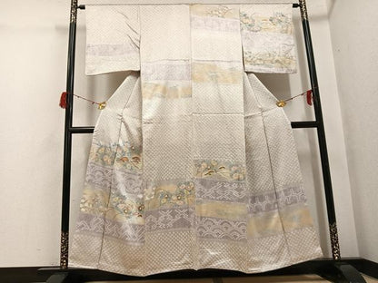 平和屋着物●訪問着　手描き　絞り　刺繍　草花文　金銀彩　正絹　逸品　AABH3052ph