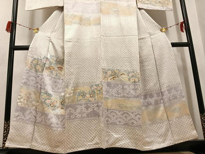 平和屋着物●訪問着　手描き　絞り　刺繍　草花文　金銀彩　正絹　逸品　AABH3052ph