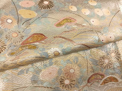 平和屋着物●訪問着　手描き　絞り　刺繍　草花文　金銀彩　正絹　逸品　AABH3052ph