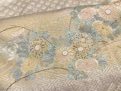 平和屋着物●訪問着　手描き　絞り　刺繍　草花文　金銀彩　正絹　逸品　AABH3052ph