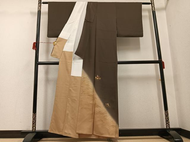 平和屋着物●訪問着　刺繍　花筏文　暈し染め　金彩　正絹　逸品　AABH3053ph