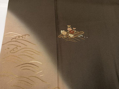 平和屋着物●訪問着　刺繍　花筏文　暈し染め　金彩　正絹　逸品　AABH3053ph