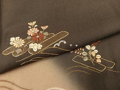 平和屋着物●訪問着　刺繍　花筏文　暈し染め　金彩　正絹　逸品　AABH3053ph
