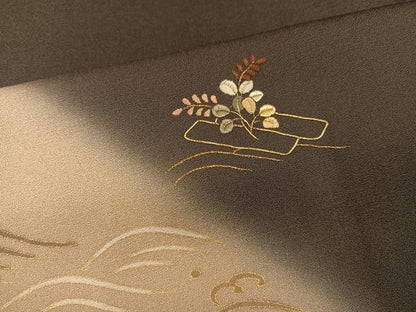 平和屋着物●訪問着　刺繍　花筏文　暈し染め　金彩　正絹　逸品　AABH3053ph