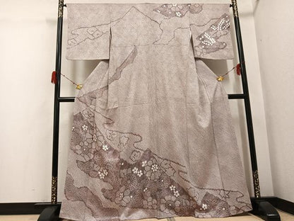 平和屋着物●訪問着　総絞り　草花文　正絹　逸品　AABH3054ph
