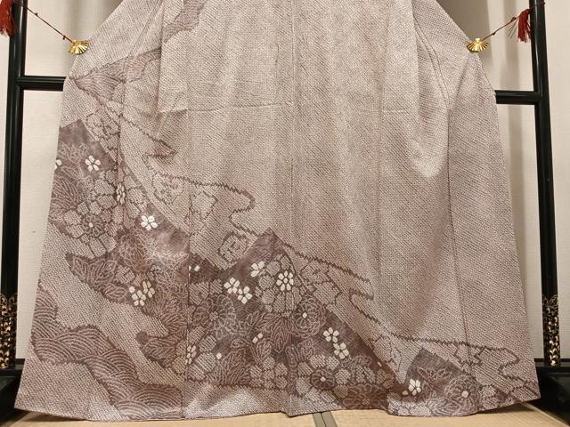 平和屋着物●訪問着　総絞り　草花文　正絹　逸品　AABH3054ph