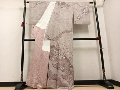 平和屋着物●訪問着　総絞り　草花文　正絹　逸品　AABH3054ph