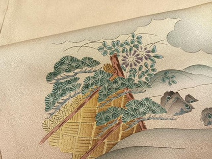 平和屋着物●訪問着　作家物　髙杉太　人物風景草花文　暈し染め　金彩　正絹　逸品　AABH3055ph