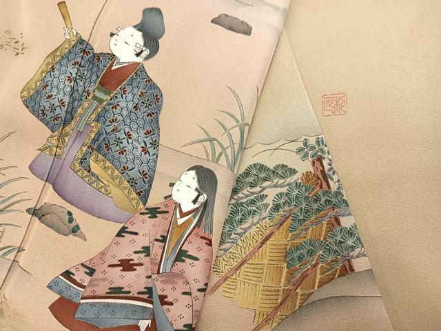 平和屋着物●訪問着　作家物　髙杉太　人物風景草花文　暈し染め　金彩　正絹　逸品　AABH3055ph