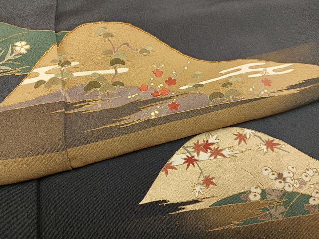 平和屋着物●豪華色留袖　友禅　作家物　駒刺繍　遠山群れ鶴草花文　暈し染め　金彩　正絹　逸品　AABH3056ph