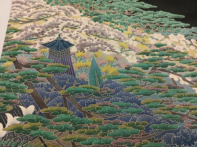 平和屋着物●本場加賀友禅作家　杉浦伸 　黒留袖　風景草花文　暈し染め　正絹　逸品　AABH3058ph