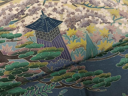 平和屋着物●本場加賀友禅作家　杉浦伸 　黒留袖　風景草花文　暈し染め　正絹　逸品　AABH3058ph