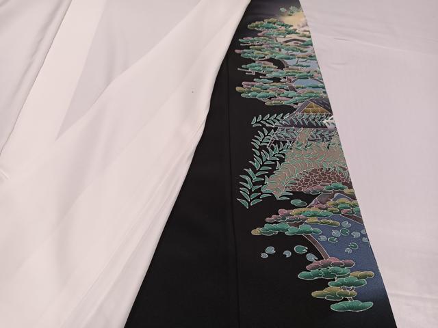 平和屋着物●本場加賀友禅作家　杉浦伸 　黒留袖　風景草花文　暈し染め　正絹　逸品　AABH3058ph