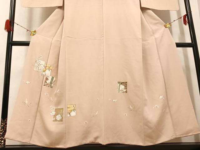 平和屋着物●訪問着　友禅　駒刺繍　色紙松竹梅　鶴　金彩　正絹　逸品　AABH3060ph