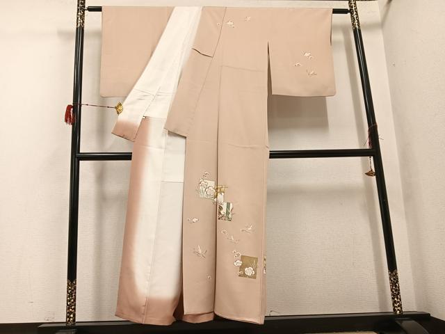 平和屋着物●訪問着　友禅　駒刺繍　色紙松竹梅　鶴　金彩　正絹　逸品　AABH3060ph