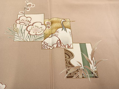 平和屋着物●訪問着　友禅　駒刺繍　色紙松竹梅　鶴　金彩　正絹　逸品　AABH3060ph