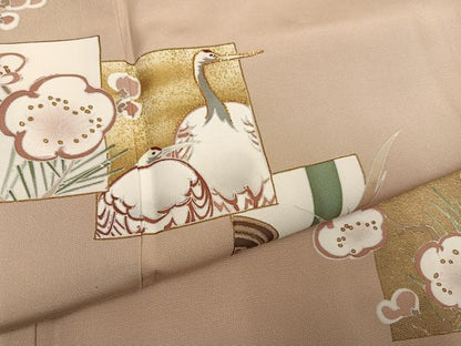 平和屋着物●訪問着　友禅　駒刺繍　色紙松竹梅　鶴　金彩　正絹　逸品　AABH3060ph