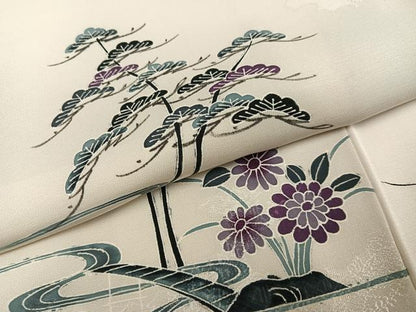 平和屋着物●訪問着　草花文　正絹　逸品　AABH3061ph