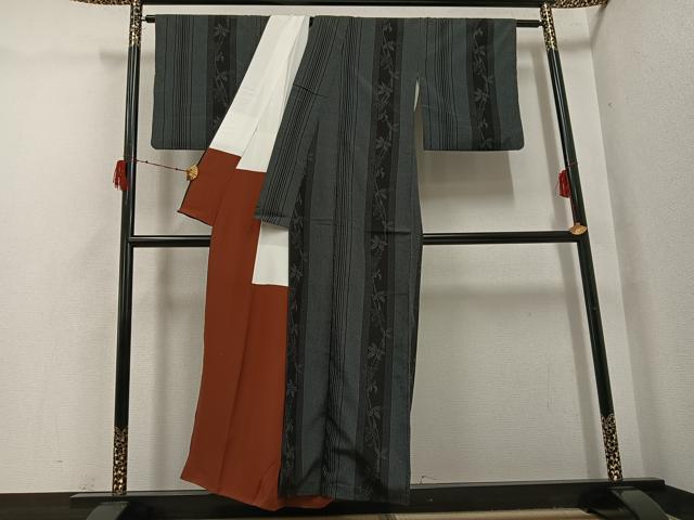 平和屋着物●お召　草木間道　正絹　逸品　AABH3066ph