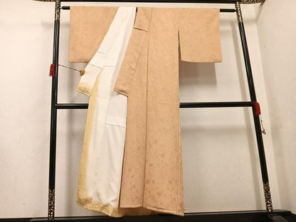 平和屋着物●上質な色無地　楓地紋　小麦色　正絹　逸品　AABH3071ph